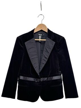 Vintage DKNY Black Velvet Blazer Silk Lapel Tuxedo Jacket Y2K Goth Glam Size 10